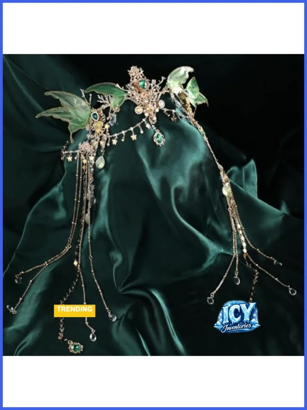 Elf Crown Headpiece with Butterfly Wings and Tassel - Renaissance Cosplay Hair